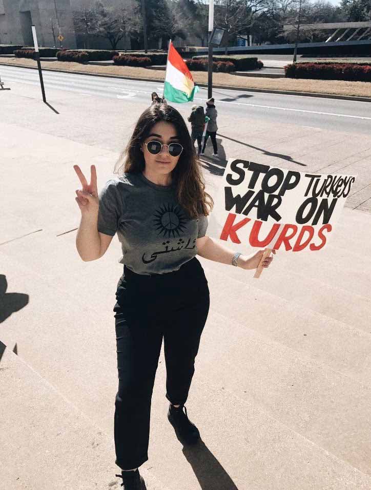Nuveen Barwani being an activist against war on Kurds