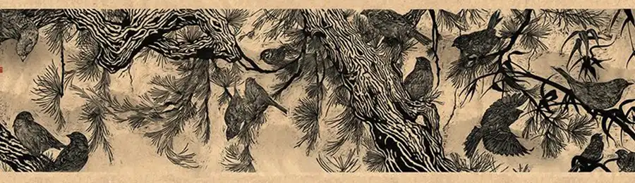 Remnant Daydream, woodcut & monotype on Kitakata, 12 x 48 inches