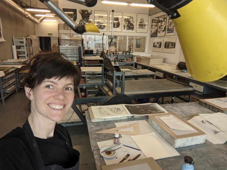 Muriel Condon in the lithography studio at the Eugeniusz Geppert Academy of Art and Design. 