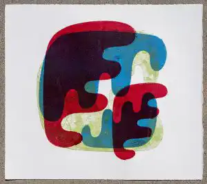abstract artwork of blue, green, and red translucent shapes overlapping