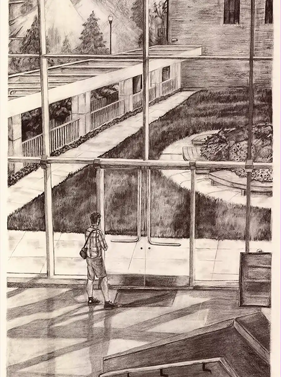 Why would you want to move to Tennessee right now?, charcoal on BFK, 27 x 20 inches, 2020