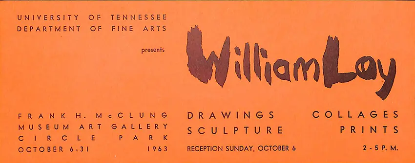 Showcard for an exhibition by William Loy at the McClung Museum Art Gallery, 1963