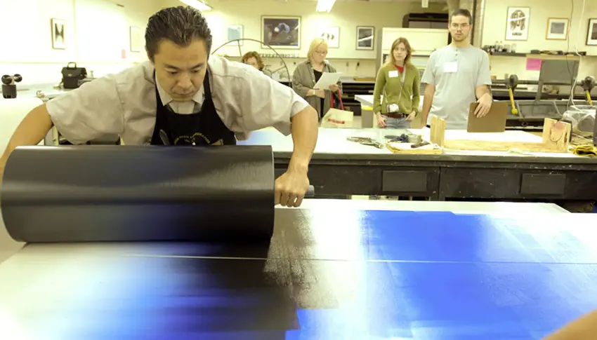 Koichi Yamamoto demonstrates his monotype methods at the Frontiers in Printmaking Conference held at Illinois State University in 2007, the first semester he joined the faculty.