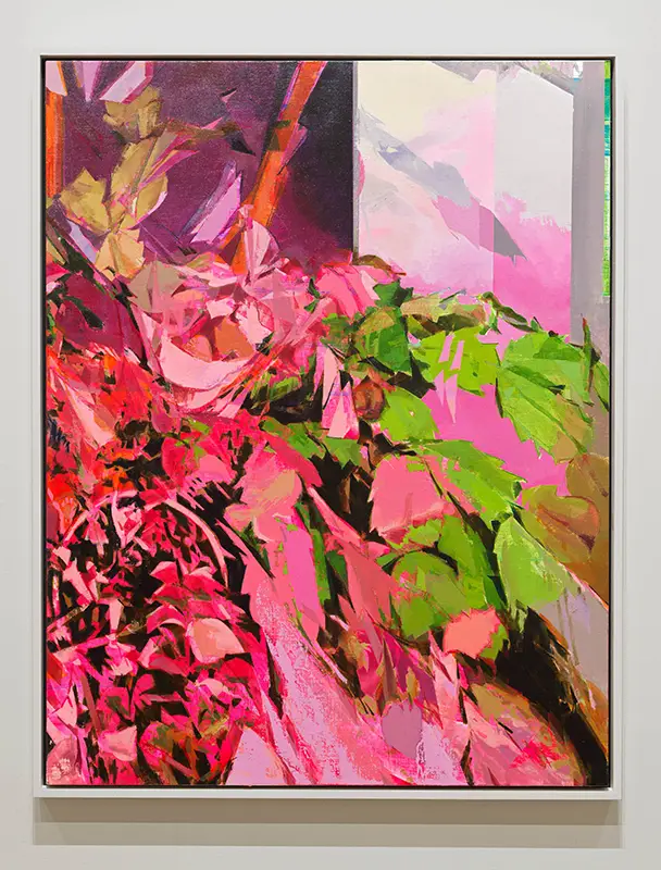 Painting of pink and green plants by Jered Sprecher