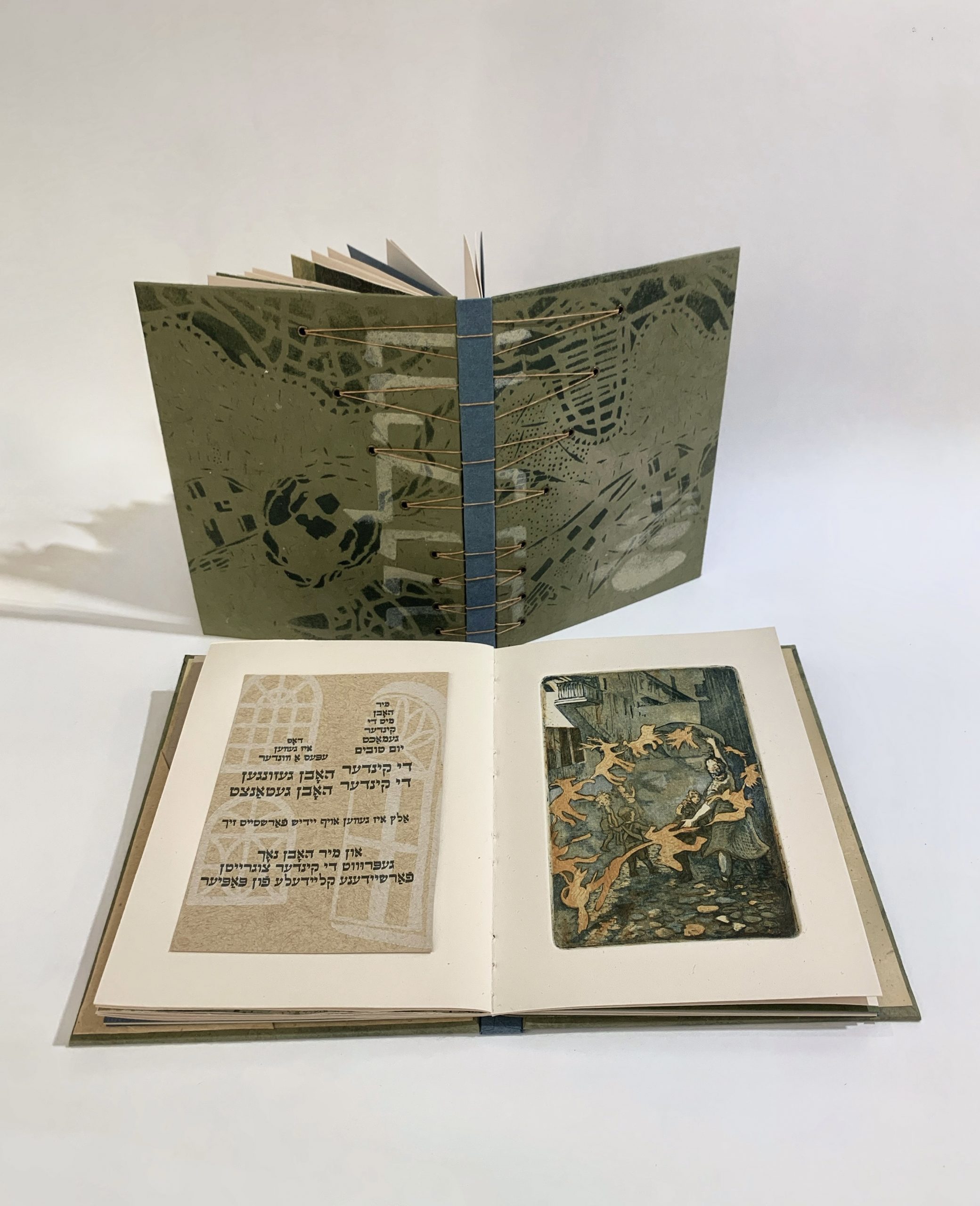 Veln Di Verter Oykh Nern (The Words Will Also Nourish), 2024, 6.25 x 8.25 x 1”, Etching, Letterpress, and Pochoir, with Belgian Binding