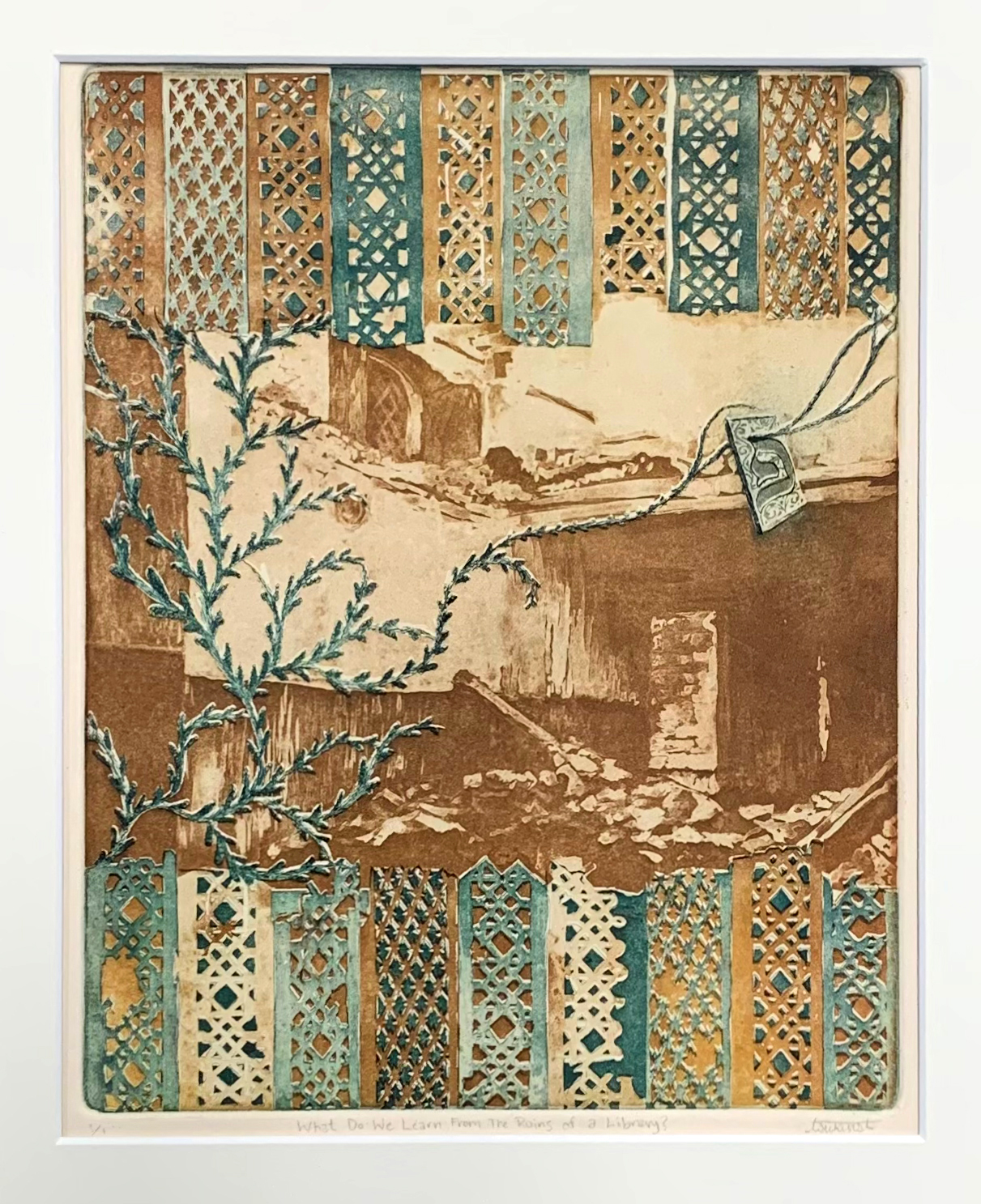 What do we learn from the ruins of a library?, 2024, 12 x 14", Etching