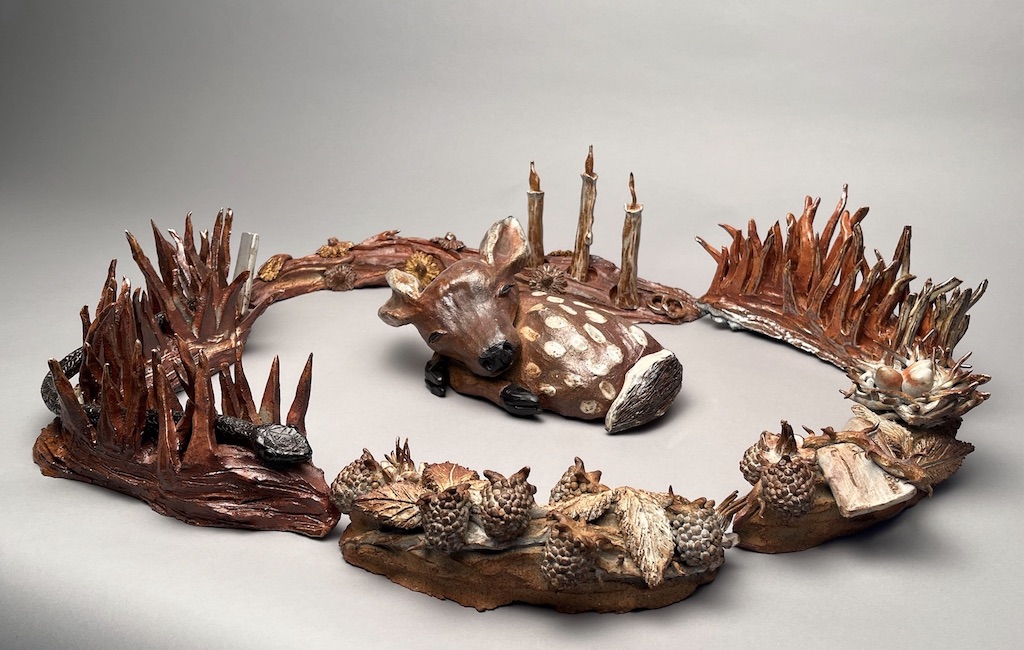 Fawn. Soda fired clay, 14" x 30" x 27", 2023