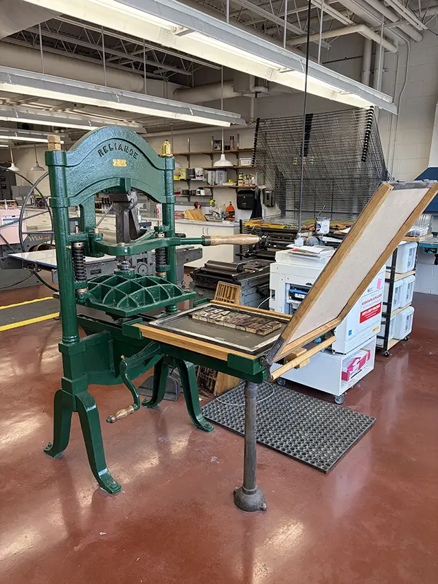 A letterpress inside an art studio. 